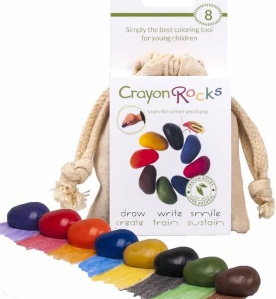 Crayons in a Rock Shape, 8 Count, Comes With a Muslin Bag – 8 Colors