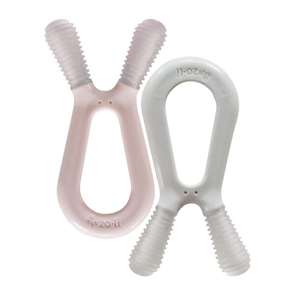 ZoLi Bunny Dual nub teether | 2 Pack Baby Teething Relief – Blush/Grey, BPA Free Teething Toy