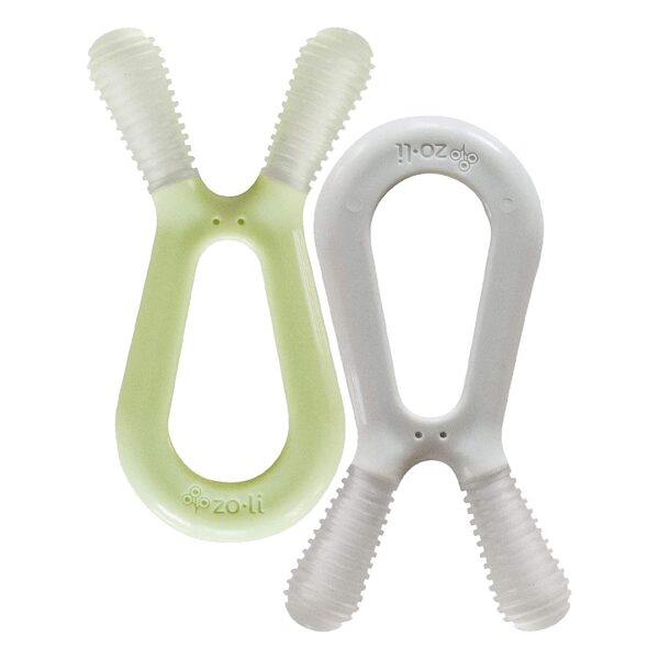 ZoLi Bunny Dual nub teether | 2 Pack Baby Teething Relief – Green/Grey, BPA Free Teething Toy